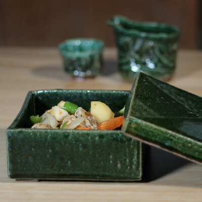 ■織部ふた物 線模様■和食器 陶芸 美濃焼お重 三段重 おせち 結婚祝い プレゼント 素敵 陶器 手作り おしゃれ かわいい モダン 誕生日 お祝い