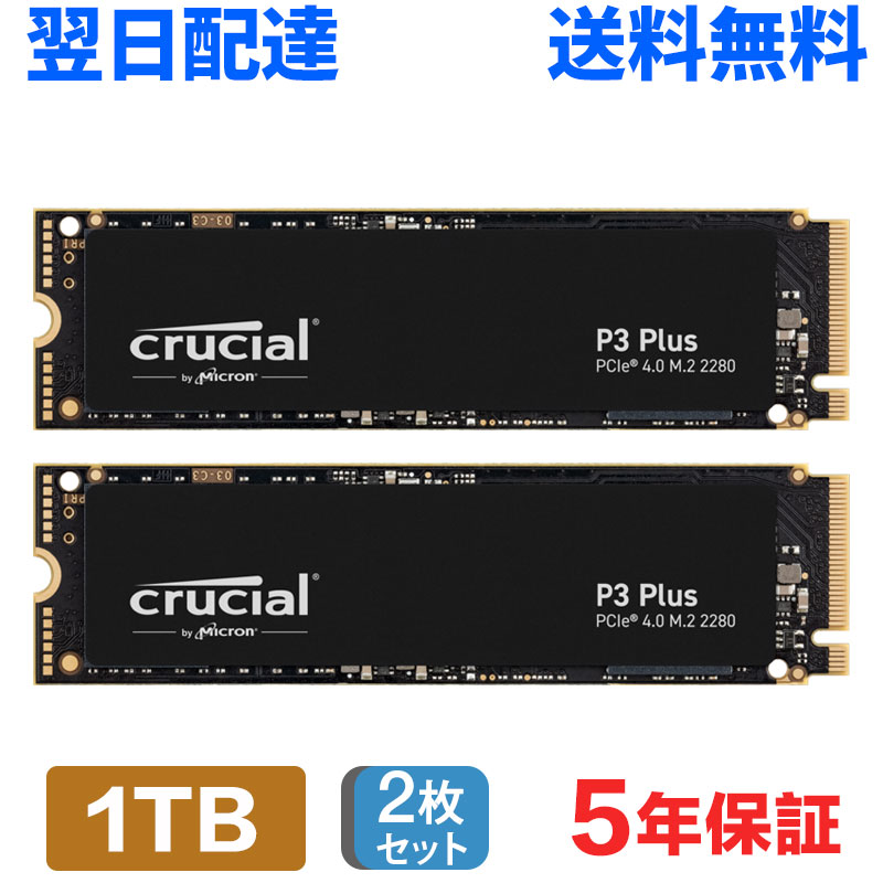 2枚書き割り Crucial クルーシャル 1結核症 NVMe PCIe Gen4x4 SSD M.2 2280 R:5000MB/s W:3600MB/s P3 Plus 続きもの 5年引きうける CT1000P3PSSD8 またの日送りとどける 貨物輸送無料 会社組織向けバルク品