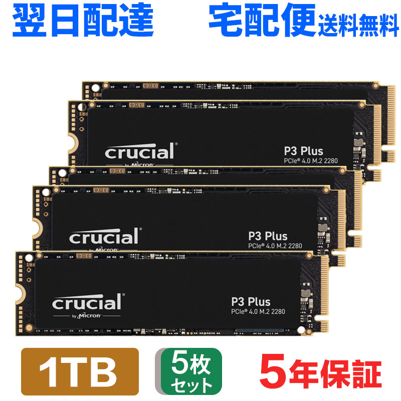 5個書き割り Crucial クルーシャル 1結核症 NVMe PCIe Gen4x4 SSD M.2 2280 R:5000MB/s W:3600MB/s P3 Plus つづき物 5年引き請ける CT1000P3PSSD8 またの日送りとどける 貨物輸送無料 会社組織向けバルク品