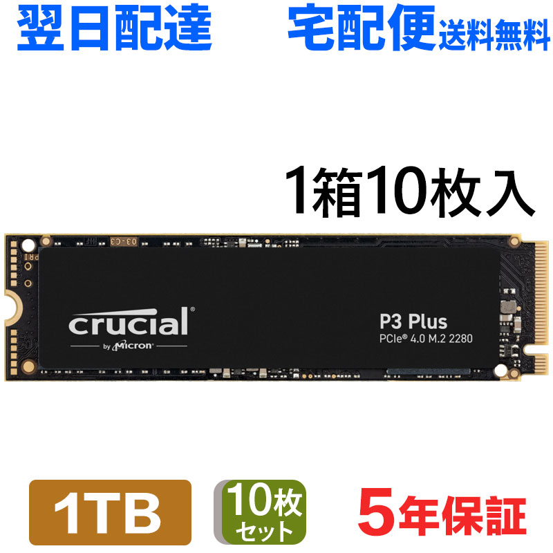 10個書き割り Crucial クルーシャル 1結核症 NVMe PCIe Gen4x4 SSD M.2 2280 R:5000MB/s W:3600MB/s P3 Plus 続きもの 5年引きうける CT1000P3PSSD8 またの日送りとどける 貨物輸送無料 会社組織向けバルク品