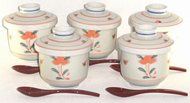 楽天市場】美濃焼 新赤絵花 蒸し碗 5客セット スプーン付き【茶碗蒸し