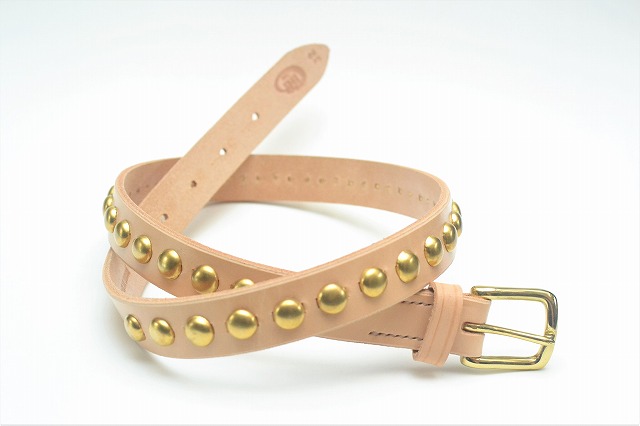 JABEZ CLIFF \" Dome Rivets Narrow Leather Belt \"" ジャベツクリフ ドームリベット なめし革胴締め ナロー  col.TAN"