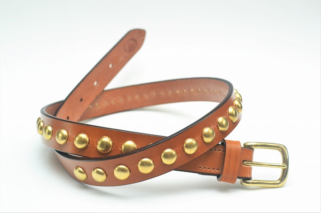 JABEZ CLIFF \" Dome Rivets Narrow Leather Belt \"" ジャベツクリフ ドームリベット なめし革胴締め ナロー  col.LONDON TAN"