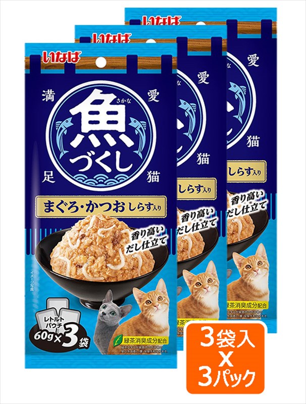 いなばペットフード　魚づくし　まぐろかつおいか入り60g×3×96袋 魚づくし パウチ まぐろ・かつお いか入り | 商品情報