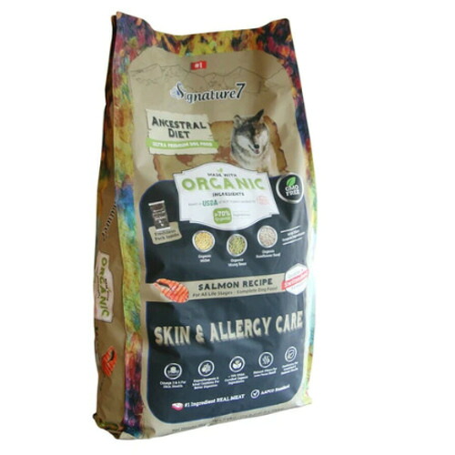 【犬】Signature7 シグネチャー7 ORGANIC オーガニック ANCESTRALDIET アンセストラルダイエット SKIN&ALLERGYCARE スキン&アレルギー サーモンレシピ 8kg 犬用フード ドライフード 総合栄養食 オールステージ【PU0410】