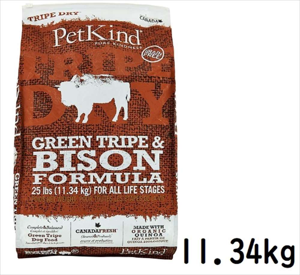 選べるおまけ PetKind　ペットカインド　グリーントライプ＆バイソン　11.34kg ドッグフード　ドライフード【POINTUP20】｜Mathy Mathy