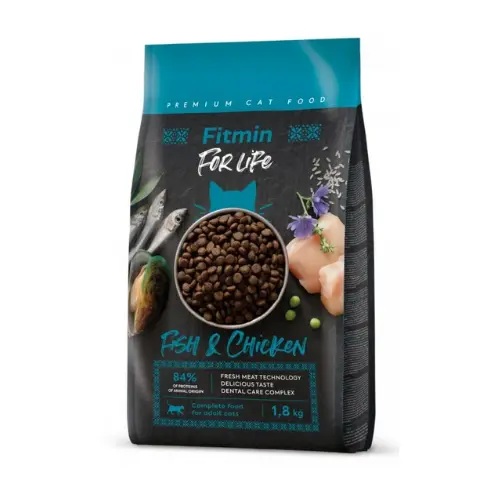 キャットフード ドライ フィッシュ チキン【Fitmin フィットミン】For Life フォーライフ アダルトフィッシュ＆チキン 1.8kg 成猫 プレバイオティクス チェコ産【PU0404】