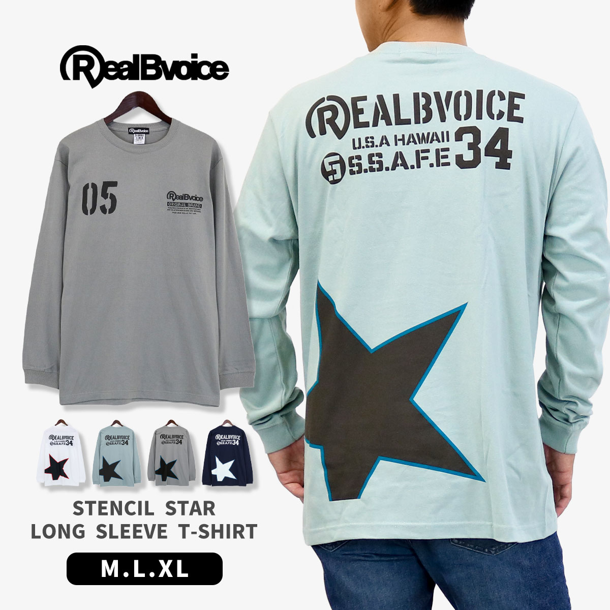 10481-11906Real Bvoice リアルビーボイス STENCIL STAR LONG SLEEVE T-SHIRT [ネコポス対象] 10481-11906