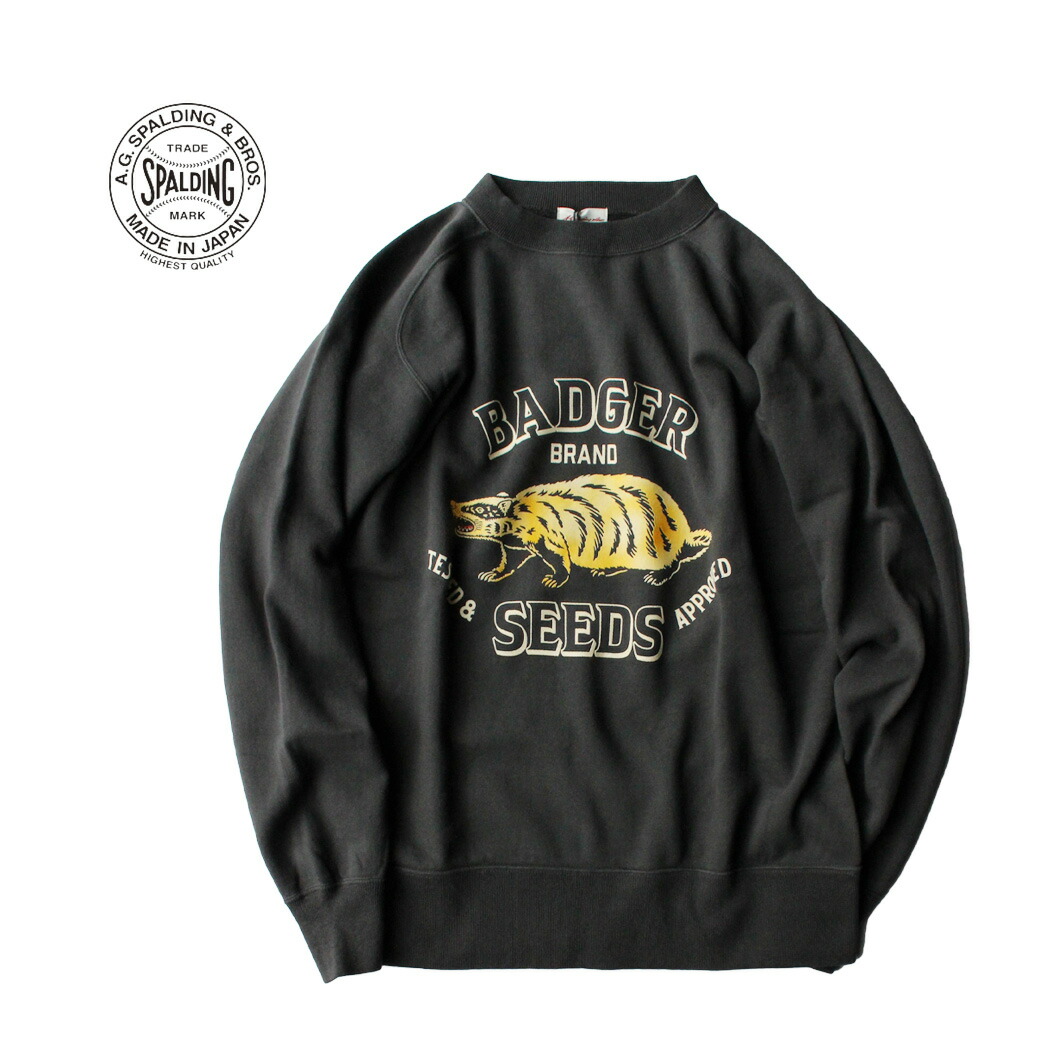 A.G.SPALDING & BROS BADGER COLOR FLOCK PRINT SWEAT｜エージースポルディング&ブロス アズマ裏毛 日本製 スウェット トレーナー メンズ レディース 綿100％ 長袖 アメカジ ベーシック ヴィンテージ