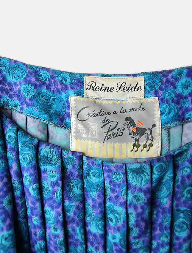 楽天市場 送料無料 50 60年代 Reine Teide フラワー プリント プリーツ ドレス 中古 ワンピース アメリカ古着 レディース 花柄 ブルー 水色 半袖 50s 60s ヴィンテージ パーティー Matin マタン楽天市場店