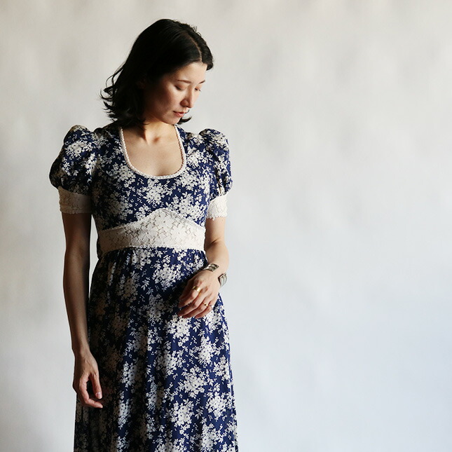 楽天市場】レディース古着 小花柄 レース素材 コットン ガーゼ マキシ