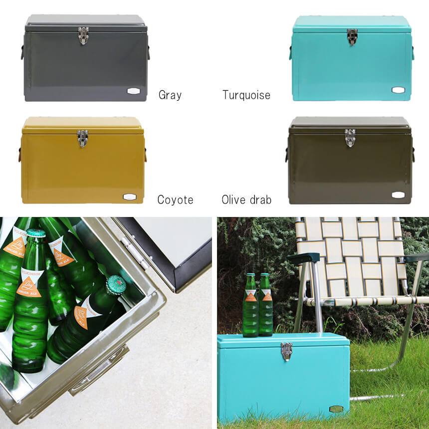 メタルクーラーボックス【新品】MetalCoolerBox20Lカジュアルおしゃれ便利積み重ね雑貨ケースグレーオリーブターコイズコヨーテベージュボックス箱キャンプアウトドア運動会ピクニックアルミスチールクラシックデザインDETAIL