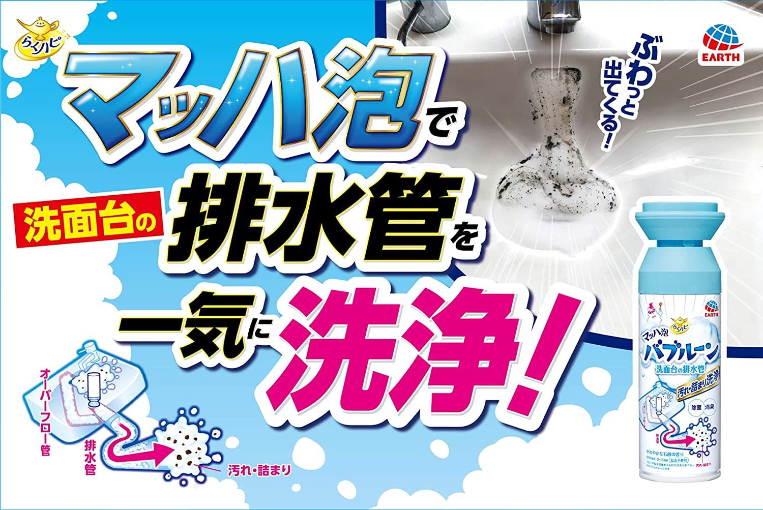 売れ筋アイテムラン 送料無料 まとめ買い ケース販売 らくハピ マッハ泡バブルーン 洗面台の排水管 200ml 20個セット アース製薬  schmidgruber.at