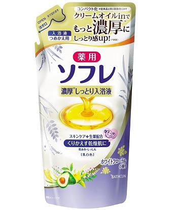 (送料無料)(まとめ買い・ケース販売)薬用ソフレ 濃厚しっとり入浴液 ホワイトフローラルの香り 詰替 400mL (医薬部外品)（12個セット）/ バスクリン