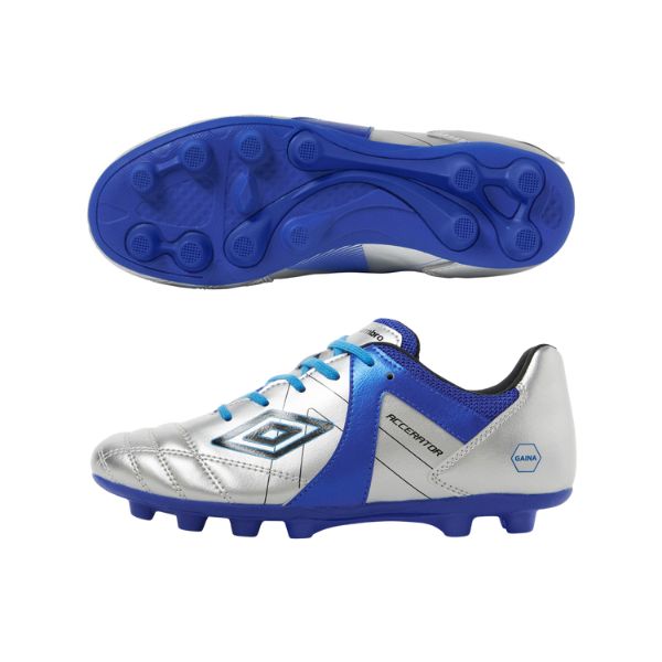 アンブロ UMBRO　子供用　アクセレイター RB JR WIDE +GAINA HG　UF5FCSB2J-SVBL　ジュニアサッカースパイク(ワイド/幅広)　シルバー×ブルー