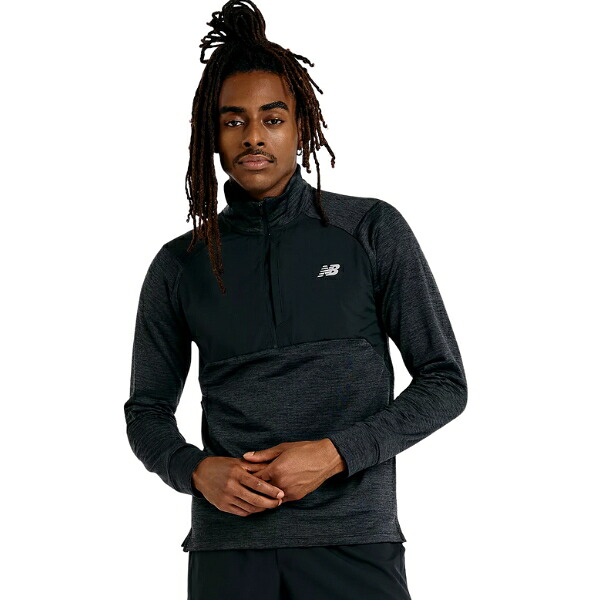 ニューバランス　Athletics Heat Grid 1/2 Zip　クオータージップトップ　MT43204-BK　ランニングウェア　BLACK with SLATE GREY