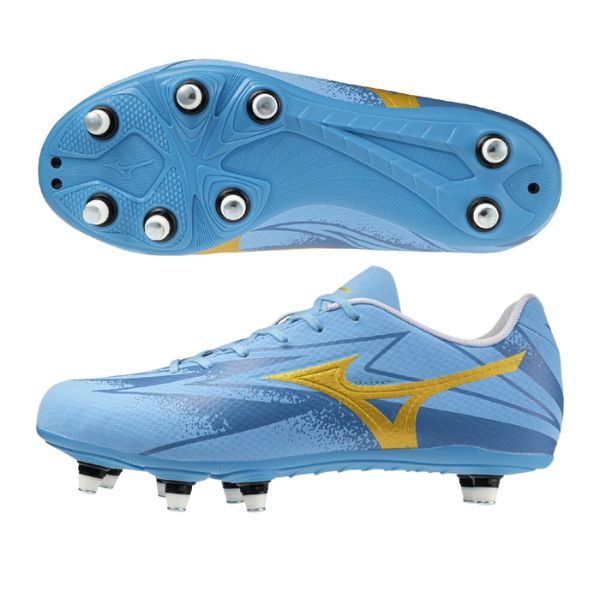 ミズノ MIZUNO　ワイタンギ PRO(ラグビー)　R1GA260025　ラグビースパイク　スーパーワイド(4E)　25：ユニティスカイブルー&times;ゴールド｜フットボールシティ