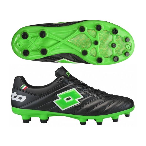 ロット LOTTO STADIO JP / 作業場 JP LO-STADIO-1-BKGR 蹴球スパイク(日本足型真似形/カンガルーなめし革) 黒いこと×緑であること シューズ・スパイク-メンズシューズ