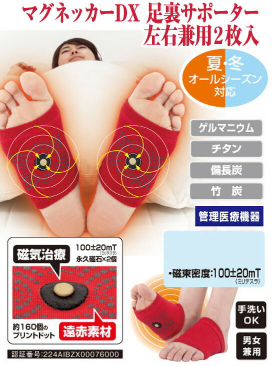 マグネッカーDX足裏サポーター左右兼用2枚入足裏磁気サポーターマグネッカーデラックス足裏用家庭用永久磁石磁気治療器足裏サポーターマグネッカーデラックスメディカルマグネッカーDXフットケアーサポーター