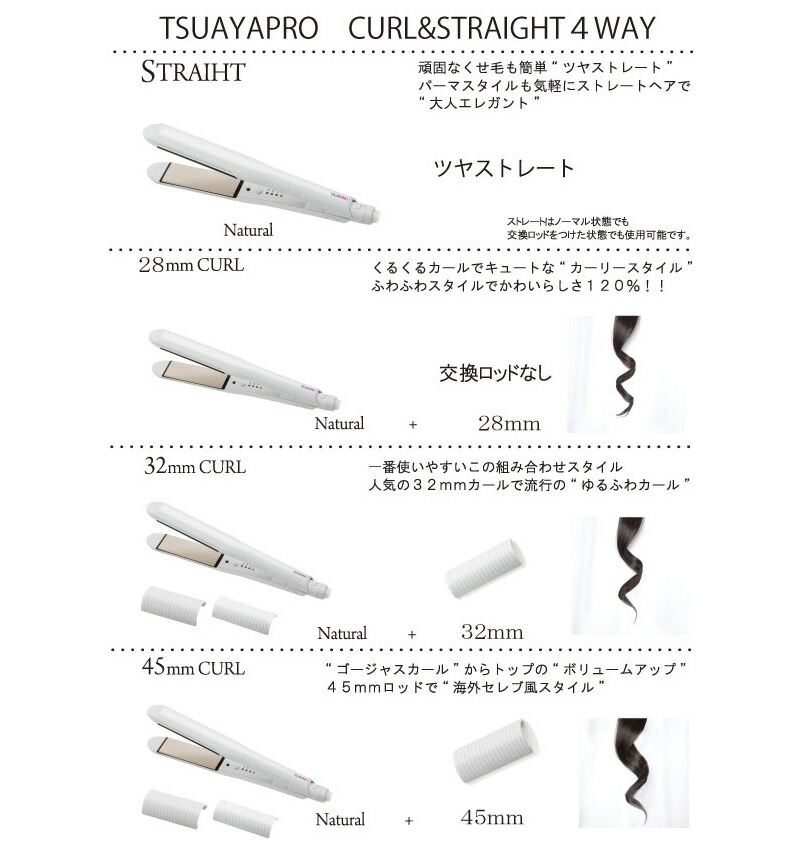 楽天市場 クーポン配布中 箱潰れ 本体は新品 ツヤプロ カール ストレート4wayアイロン Lv 0 Tsuyapro ストレートアイロン ヘアアイロン ストレート 28mm 32mm 45mm ツヤグラアイロン マツカメショッピング