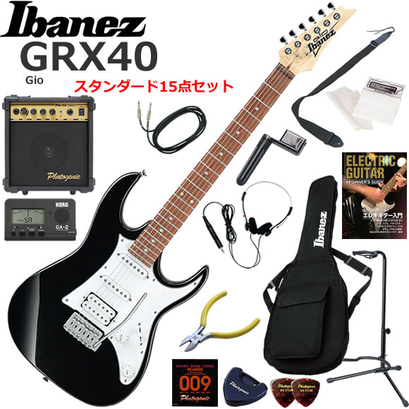 Ibanez アイバニーズ GRX40/BKN エレキギター 初心者セット 10wアンプが入ったスタンダード15点セット｜伊藤楽器　店