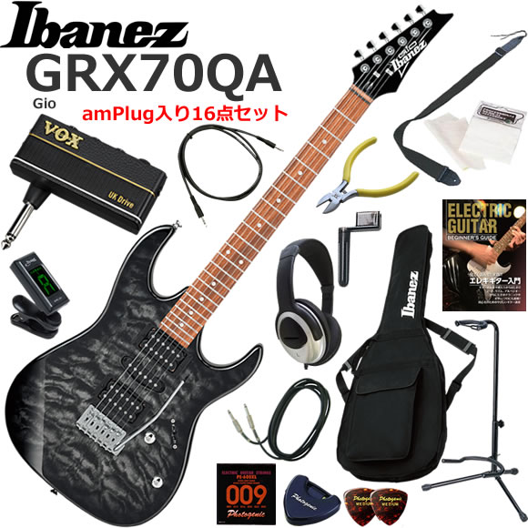 Ibanez アイバニーズ GRX70QA/TKS エレキギター 初心者セット ヘッドホン・ギター・アンプamPlugが入った16点セット｜伊藤楽器　店