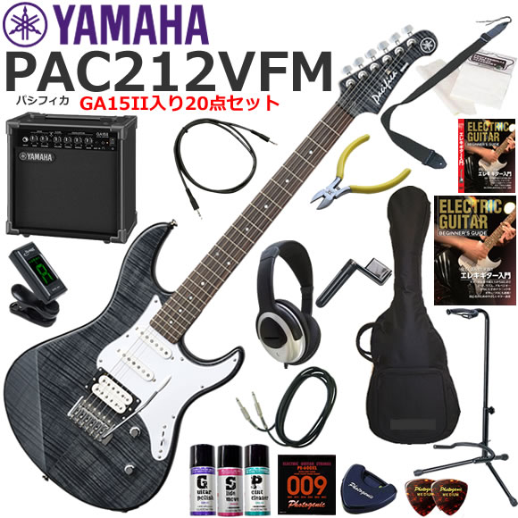 YAMAHA ヤマハ Pacifica PAC212VFM/TBL エレキギター 初心者セット 練習用アンプとしての使い易いGA15IIが入ってる20点セット｜伊藤楽器　店