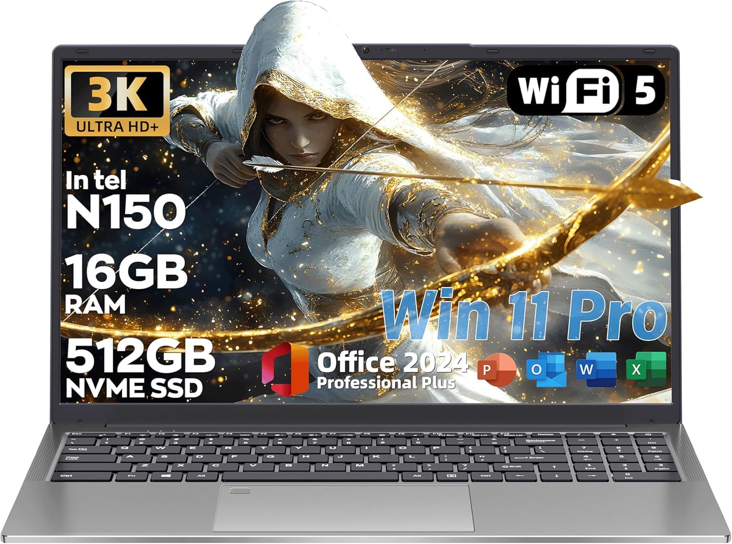 ノートパソコン16インチ N150 薄型ノートPC Office 2024/Win11 Pro対応 フルHD 3072*1920 IPS【N100やN97より素早い】4コア/4スレッド 最大3.6GHz 16GB RAM Nvme SSD Laptop バ