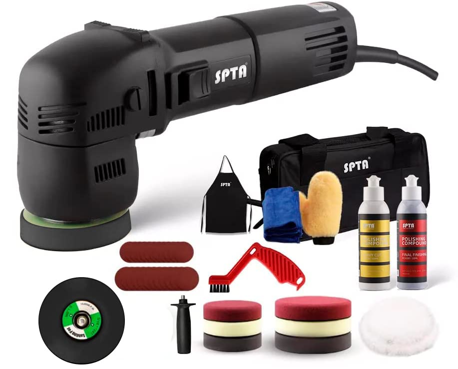 SPTA ポリッシャー,75mm小型 ランダムオービタル式,100V六段変速2000-5500RPM 恒定回転速度 業務用 家庭用 自動車用 車磨き バイク用, 木工 錆消し 傷消し キズ消し 艶出し ワックスがけ 床磨き 家具のキズ修復 様々な 表面部分