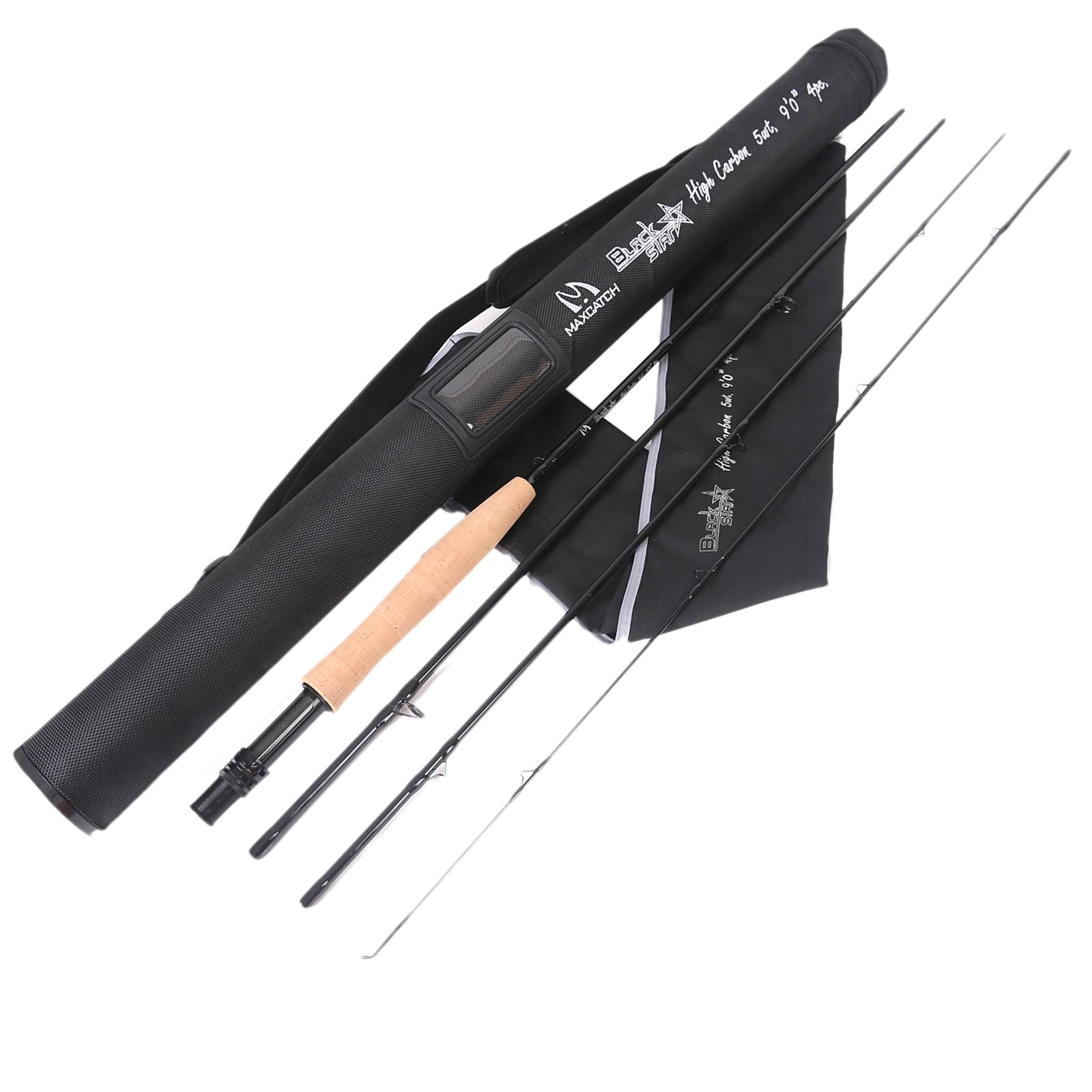 M MAXIMUMCATCH Maxcatch Black Star フライフィッシングロッド:IM10炭素繊維、4ピースカーボンロッド フライロッド (9’5 wt)