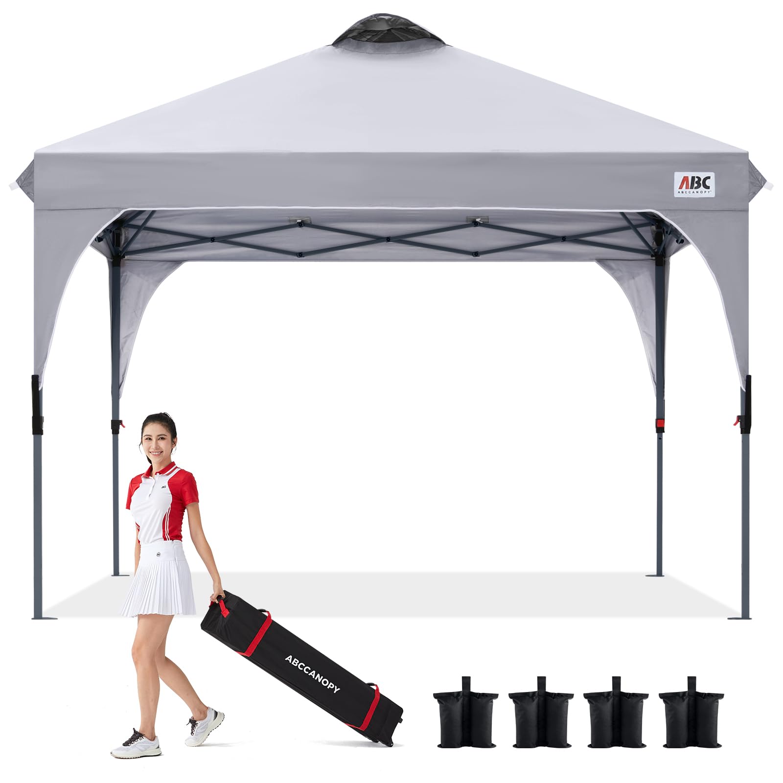 ABCCANOPY タープテント ワンタッチ 3段階調節 ベンチレーション 天井 2m/2.5m/3m アウトドア 簡単 大型 タープ テント キャスターバッグ付き 高耐水圧 遮熱日除け 付属品付き
