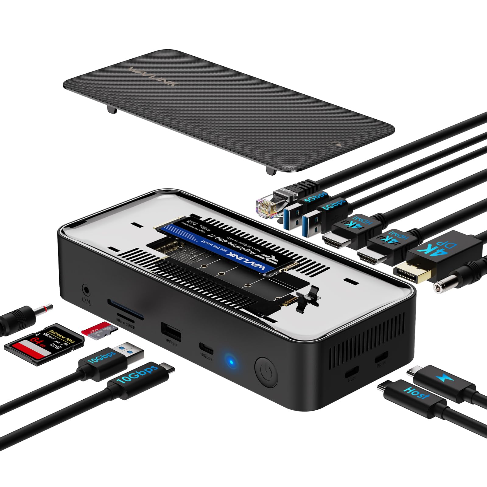 WAVLINK USB Cドッキングステーション、13-In-1タイプCドックと10GbpsM.2 PCIe/SATA SSDエンクロージャー、トリプルディスプレイドック、100W PD対応、4K@60Hz HDMI/DP、USB C/USB-A Gen