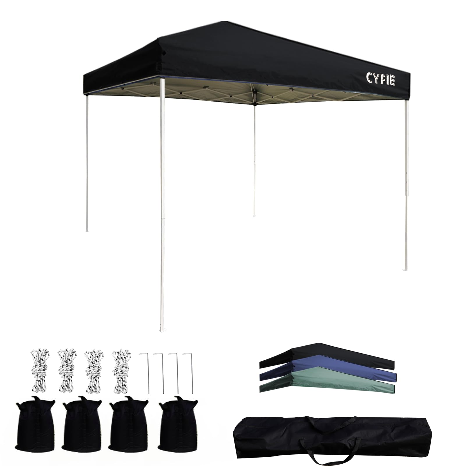 CYFIE タープテント 2m×2m ワンタッチ 3段階調節 ワンタッチテント 耐水 遮熱 UVカット キャンプ用品 タープ スチールフレーム イベントテント 運動会 業務用 祭り 屋台 アウトドア用 (ブラック, 2m×2m)