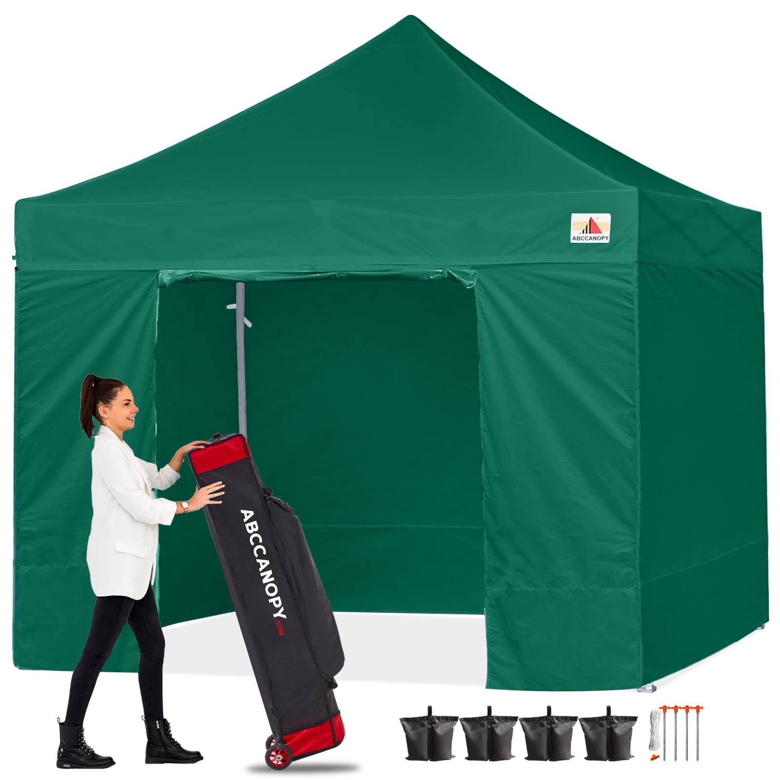 ABCCANOPY タープテント 3mx3m 2.5mx2.5m 横幕4枚（サイドシート3枚 ドアシート1枚付き） 大型テント 6-8人用 タープ テント 日除け タープ 遮光 遮熱 ワンタッチテント てんと テントタープ 3段階調節 丈夫 スチールフレー