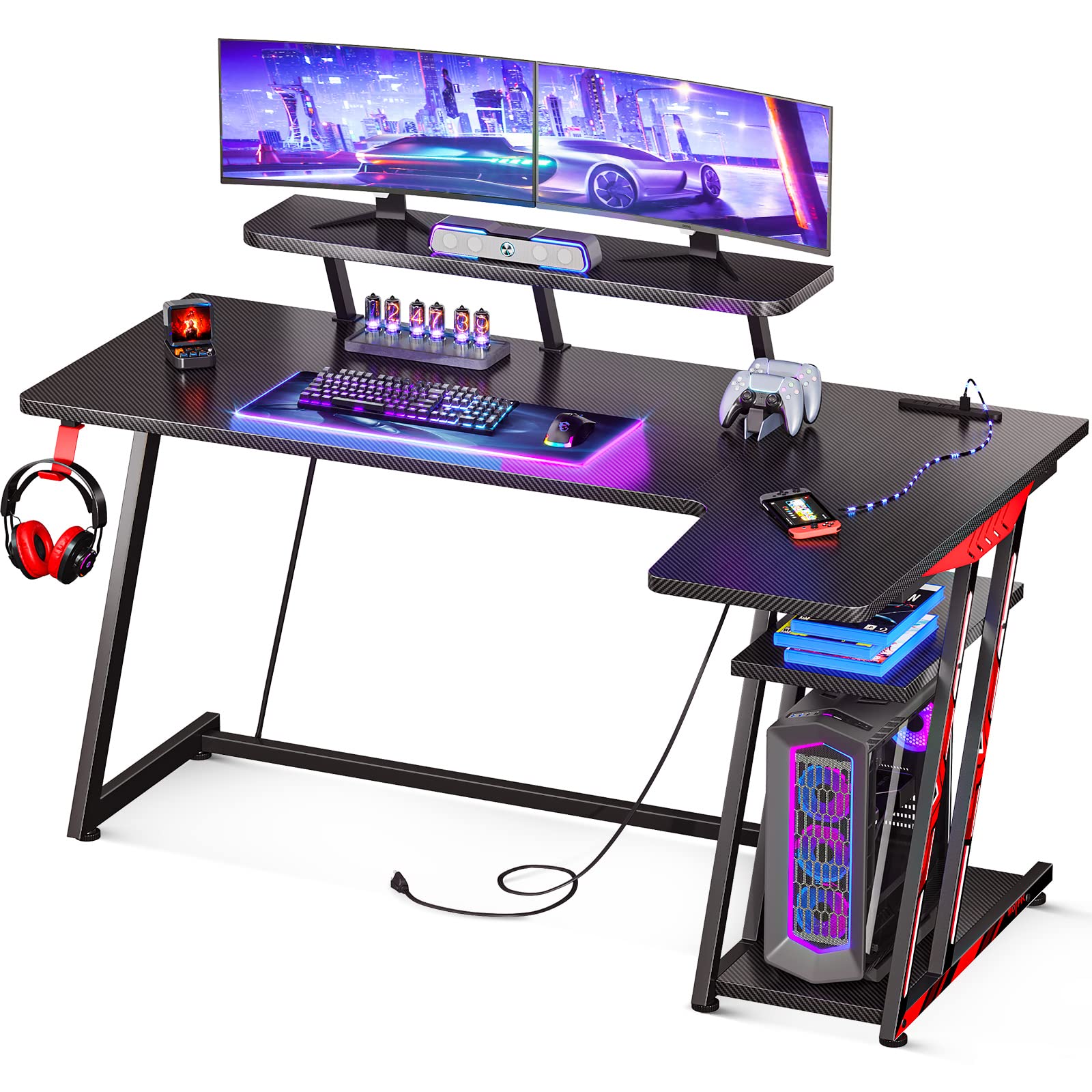 楽天市場】MOTPK l字 ゲーミングテーブル パソコンデスク 幅140cm 収納