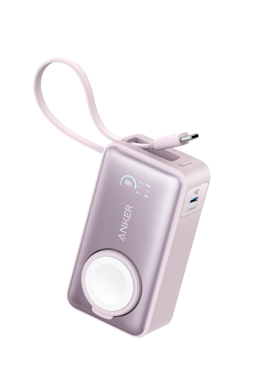 Anker MagGo Power Bank (10000mAh, 35W, For Apple Watch) (モバイルバッテリー 10000mAh 35W出力 大容量 LEDディスプレイ USB-Cケーブル内蔵 一体型 同時充電)【USB PD/Pow
