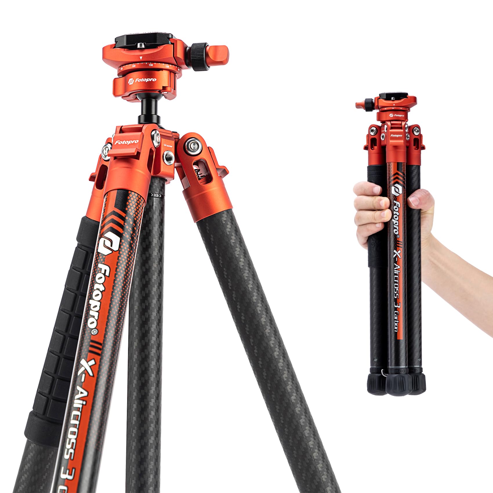 Fotopro カーボン三脚 ５段調節 カメラ 三脚 152CM 0.81kg 軽量 旅行 三脚 カメラ DSLR 荷重最大10kgまで バッグ & 隠し式携帯電話ホルダー付き X-Aircross 3 Lite オレンジ 21,143円