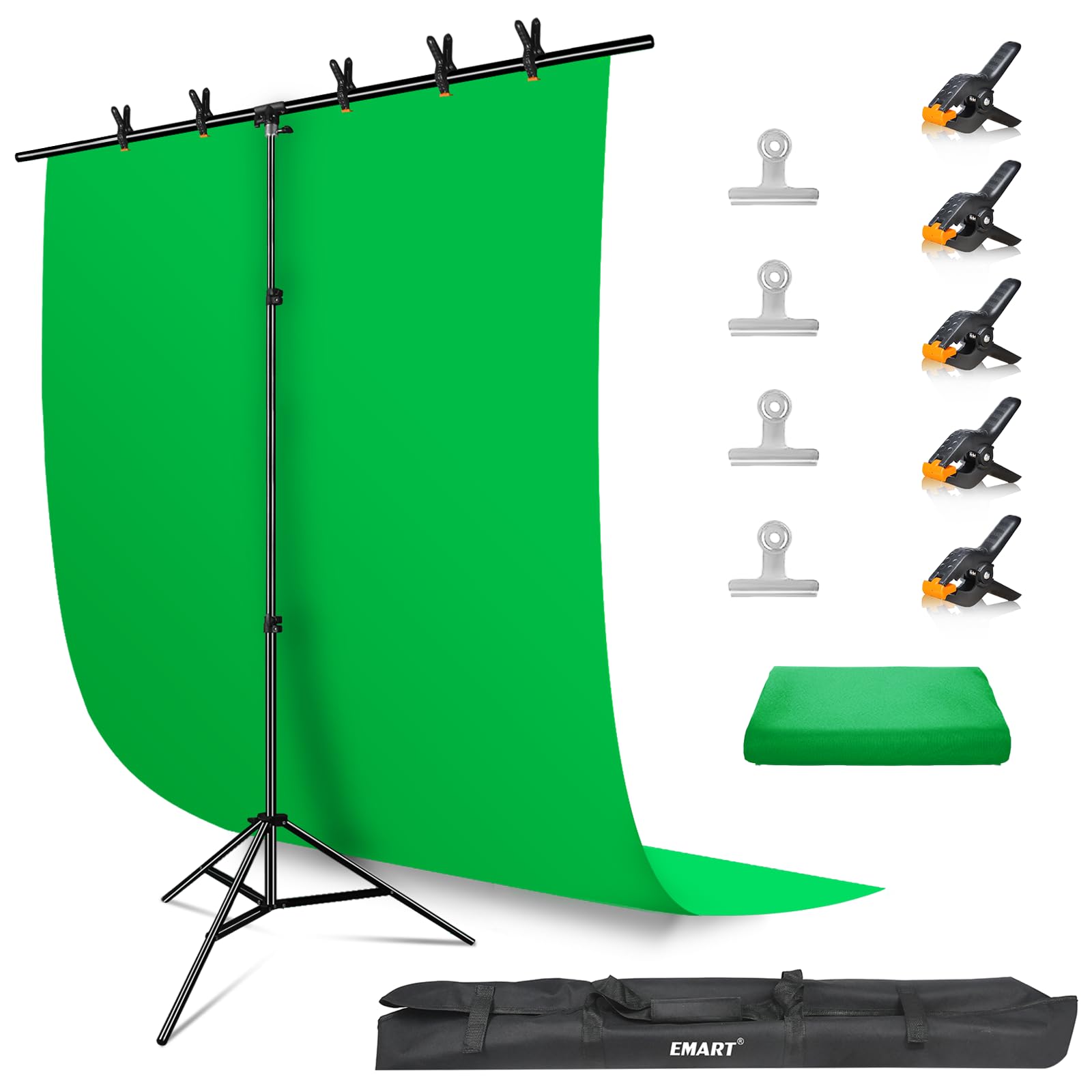 EMART T字背景スタンド 210x200cm グリーンバック150x200cm 撮影スタンドクロマキー布 幅、高さ調節可能 背景布 グリーンバックスタンド 生放送、web会議、ビデオ通信、動画などに適用 背景紙、クロマキー合成、テレワーク、オンライン授