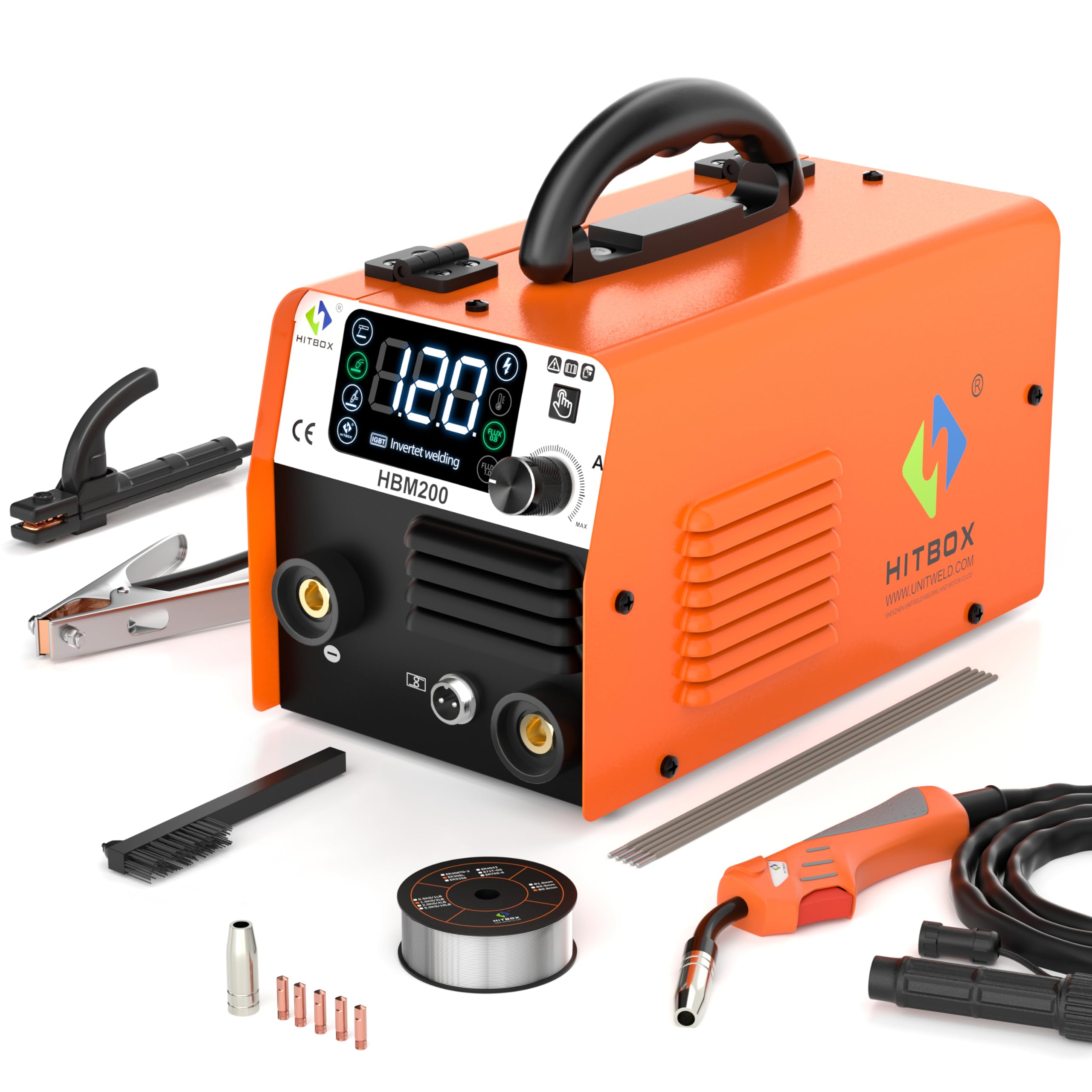 HITBOX 溶接機 100V 半自動 120A 1台3役 【ノンガスMIG/アーク溶接/LIFT TIG】 定格使用率40％ インバーター直流 液晶表示 溶接 DIY 軽量 家庭用 小型 日本語取説書付け HBM200