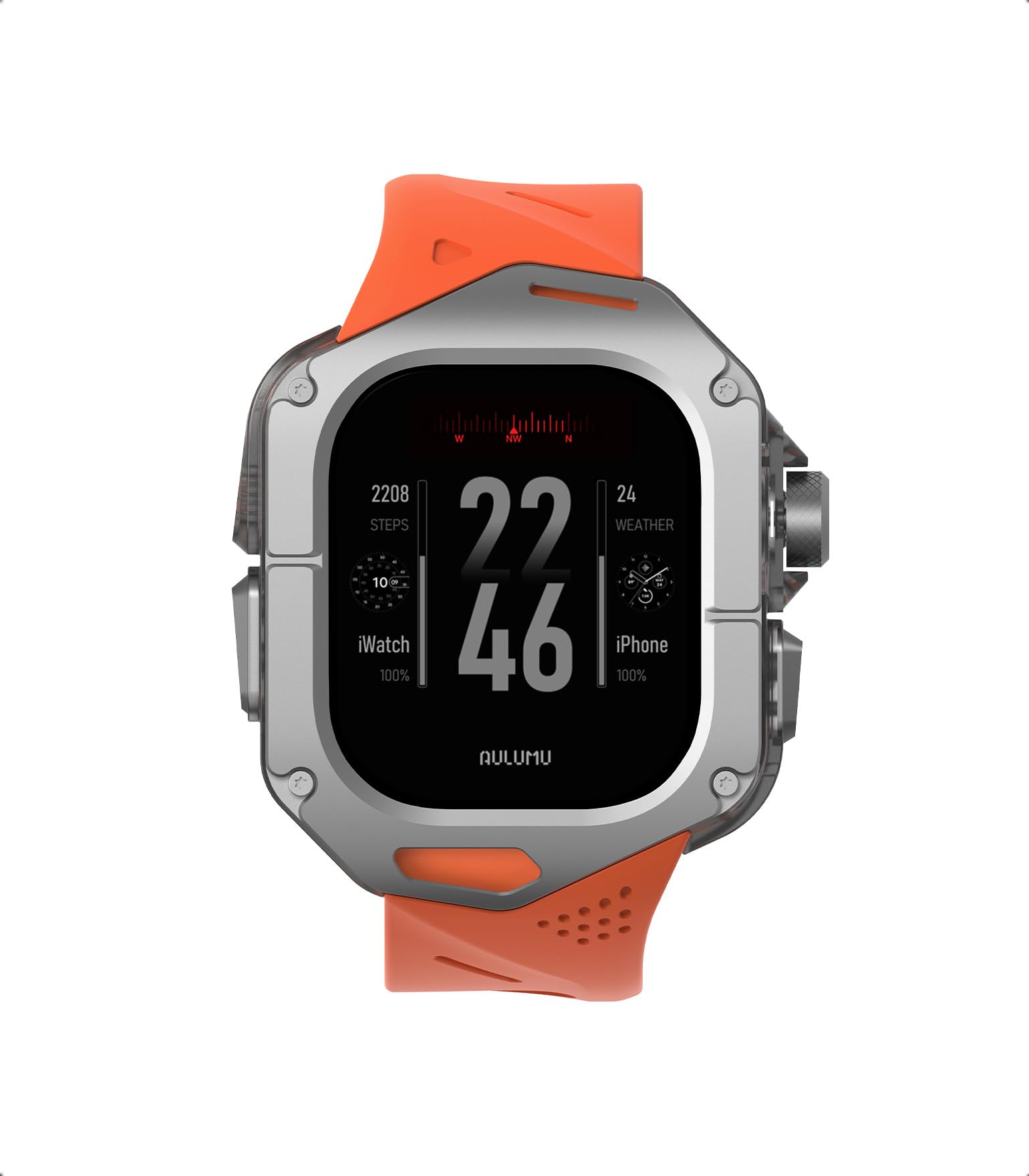 Aulumu A01 チタンケース付き Apple Watch Ultra バンド 49mm対応|高級チタン設計|Apple Watch Ultra 1/2 49mm対応|オレンジストラップ｜松陰屋 店