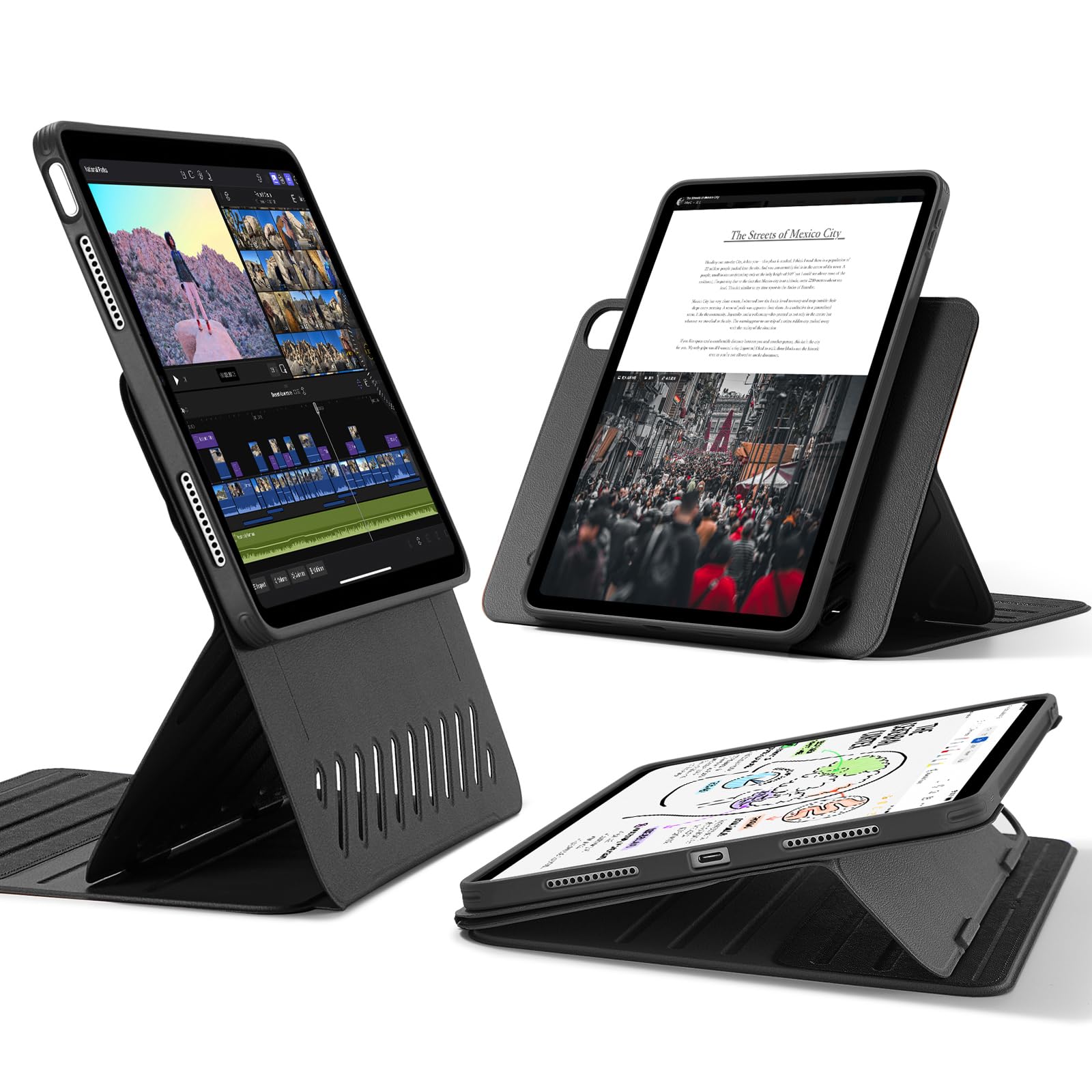 ESR iPad Air 11インチ ケース (M3/M2、2025/2024) iPad Air 第5/4世代 (2022/2020)専用カバー 取外し可能なマグネットカバー付き回転式ケース 縦/横向きスタンド 9段階の角度調節 Pencil Pro/U