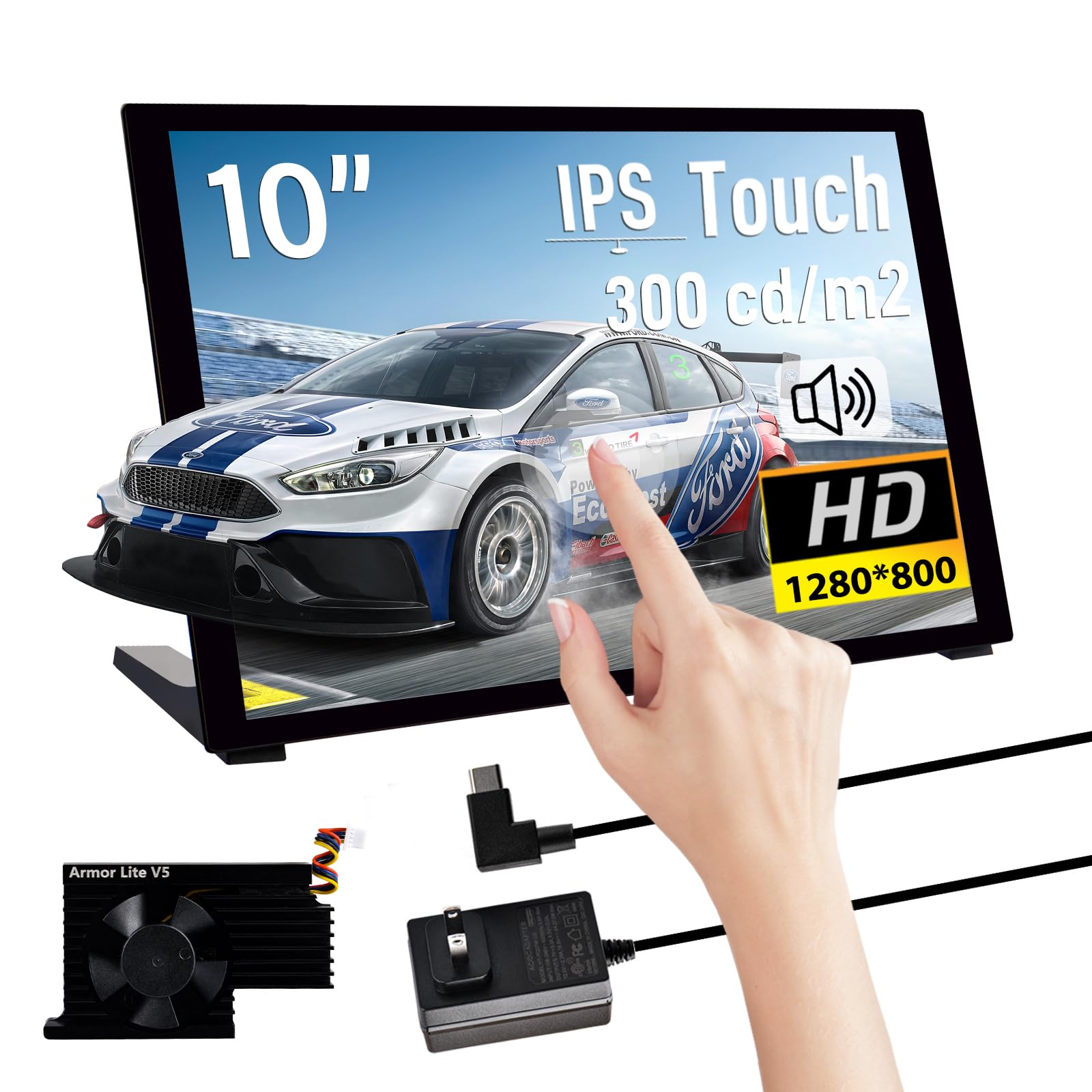 GeeekPi 10.1インチ 静電容量式タッチスクリーン Raspberry Pi用 HDMIモニター IPS 1280X800 LCDディスプレイ Raspberry Pi 5/4B/3B+/3B/B+用デュアルスピーカー付き Raspberry Pi