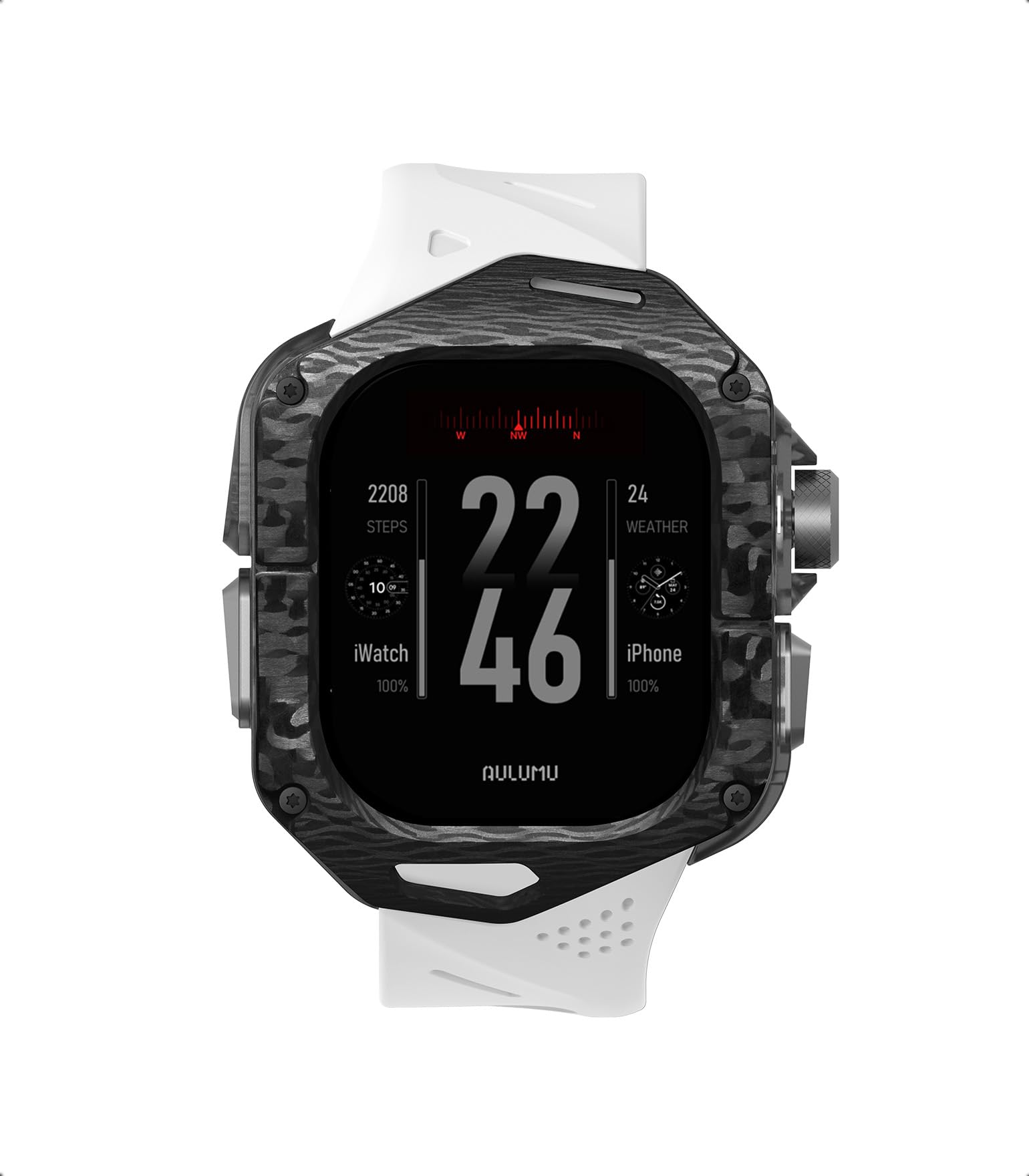 Aulumu A01 カーボンファイバーケース付き Apple Watch Ultra バンド 49mm対応|高級軽量設計|Apple Watch Ultra 1/2 49mm対応|ホワイトストラップ|松陰屋 店