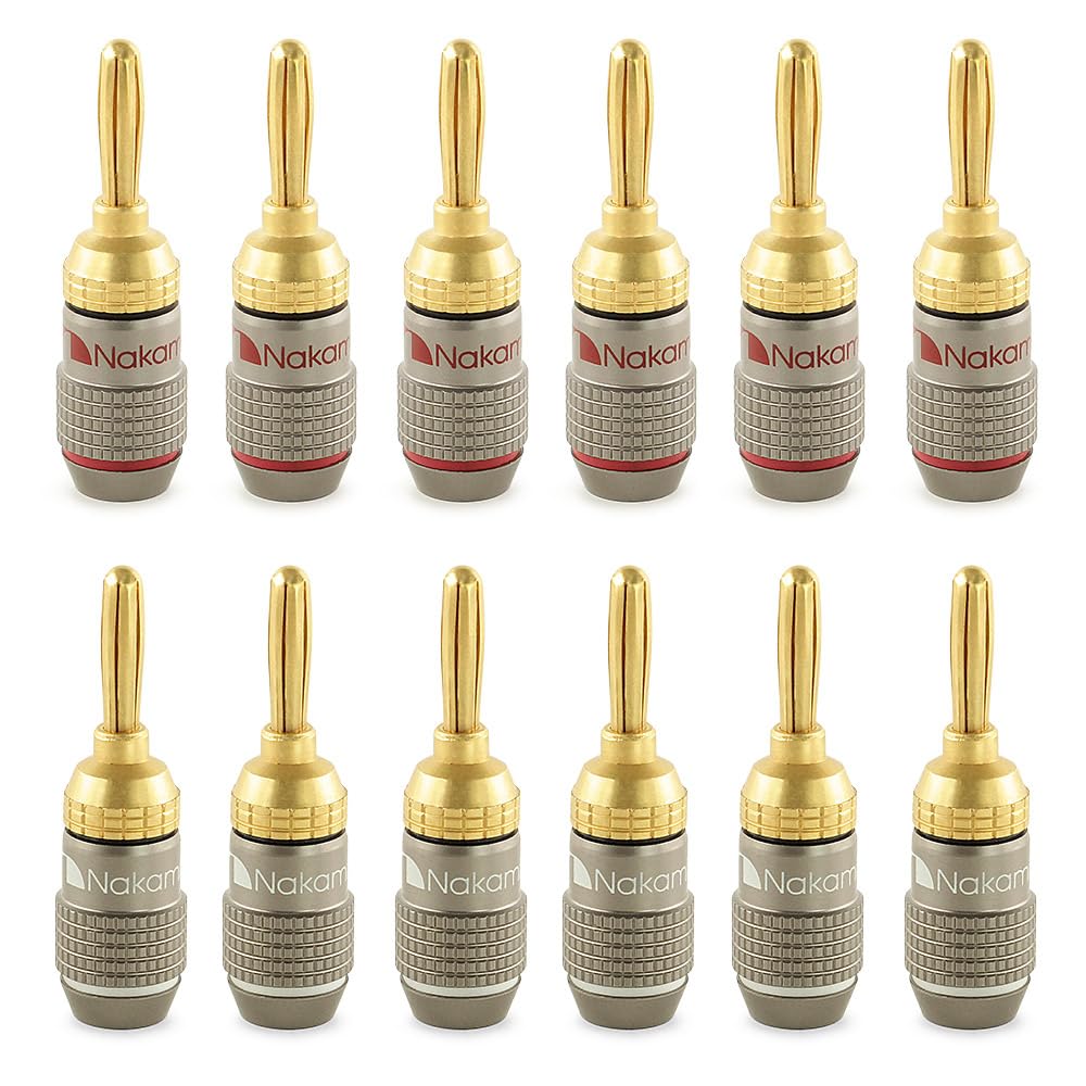 Nakamichi FanLock Excel シリーズ 24k 金メッキ バナナプラグ 10 AWG - 18 AWG ゲージ サイズ 4mm スピーカー アンプ Hi-Fi ステレオ ホームシアター ラジオ オーディオ ワイヤ ケーブル AV レシーバ