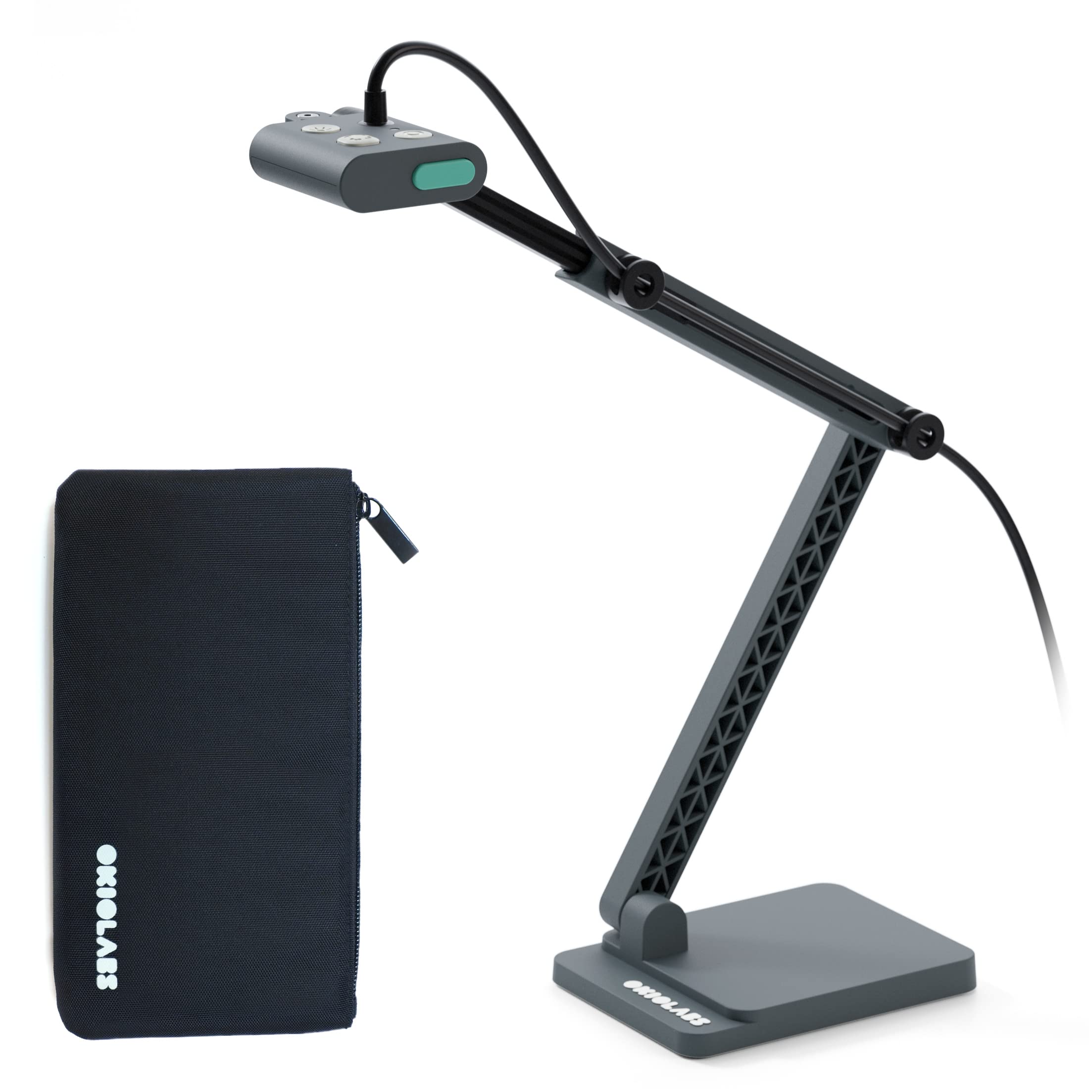 OKIOLABS OKIOCAM S2 Pro USB 書画カメラ/WEBカメラ/実物投影機 4K 1300万画素10cm近接撮影 PC Mac iPad対応 LEDライト/マイク内蔵 オンライン授業 Zoom テレビ会議最適 ポータブルポーチ付き