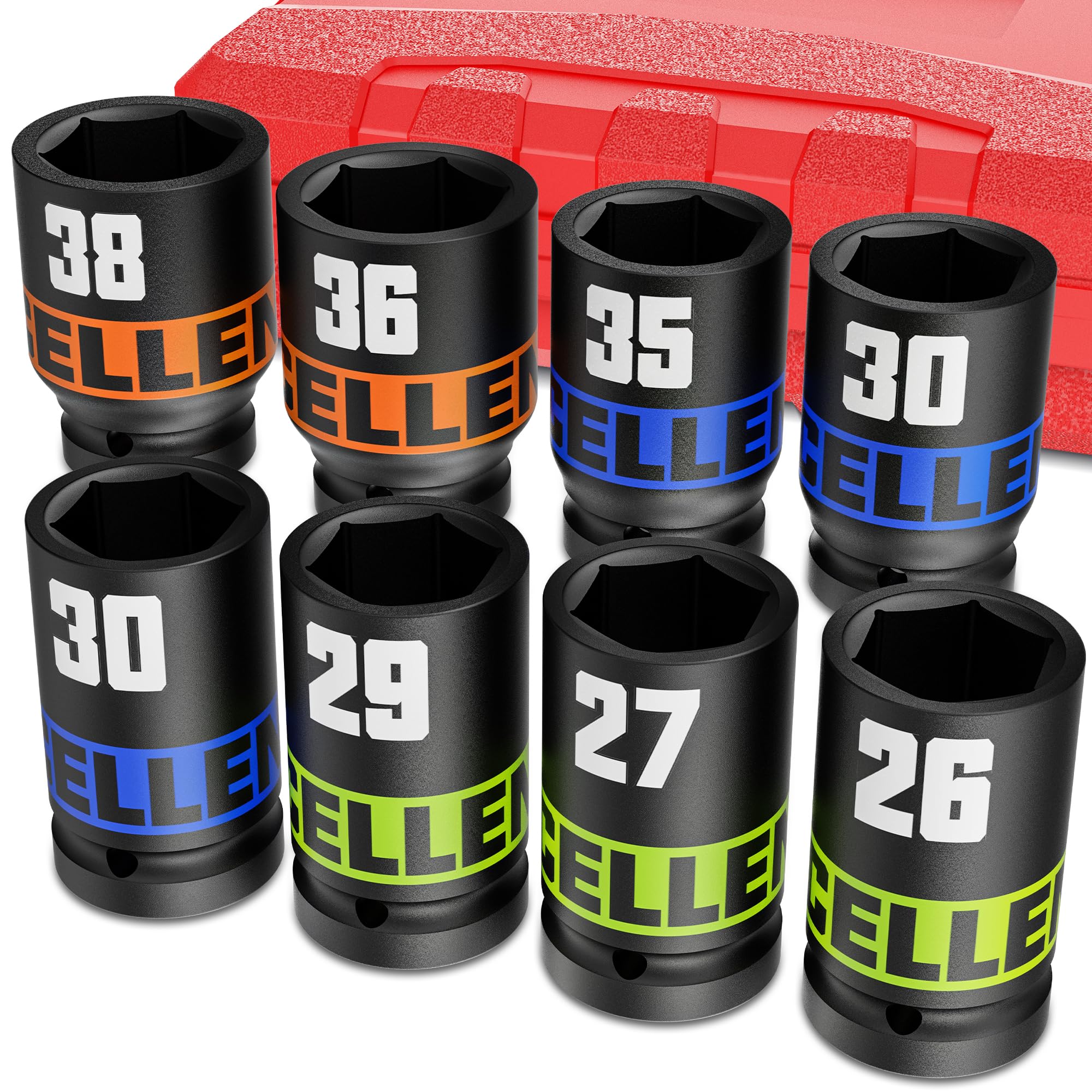 Arwealxs 8本 ディープソケット 19mm 3/4 インパクトソケットセット 26mm-38mm 六角ソケットセット 自動車整備 から日曜大工