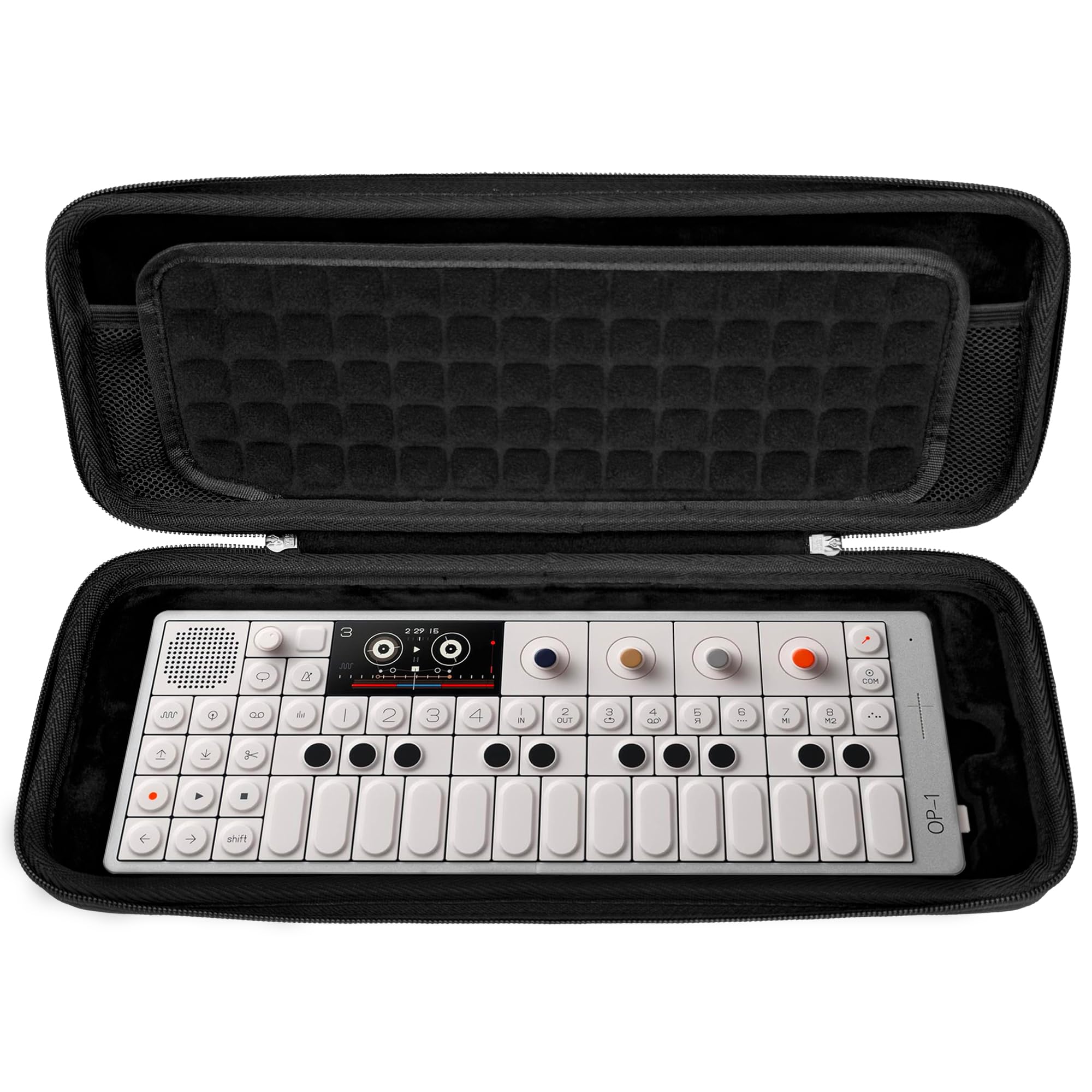 MUSIINオーディオサンプリングシンセサイザー収納ケースは、Teenage Engineering OP-1 Field/OP-XYに対応しています.メッシュポケットと溝が付いたポータブル音楽機器収納ケースで、持ち運びに便利です.