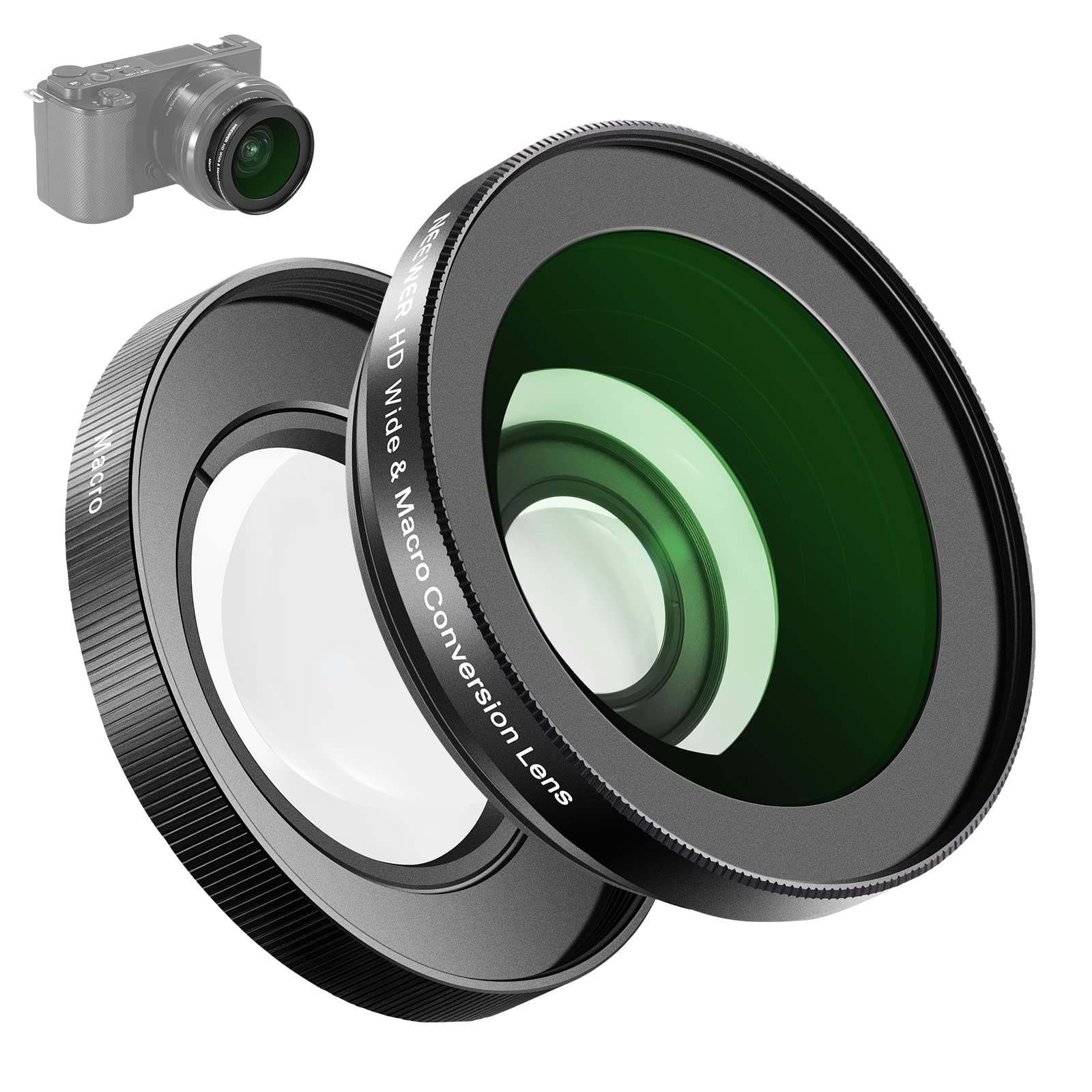 NEEWER 40.5mm HD広角レンズ ZV-1F ZV-E10 A5000 A6000に対応 2in1 18mm広角&10xマクロ追加レンズ 延長チューブ付き バヨネットマウントレンズアダプター (LS-30、ブラック)