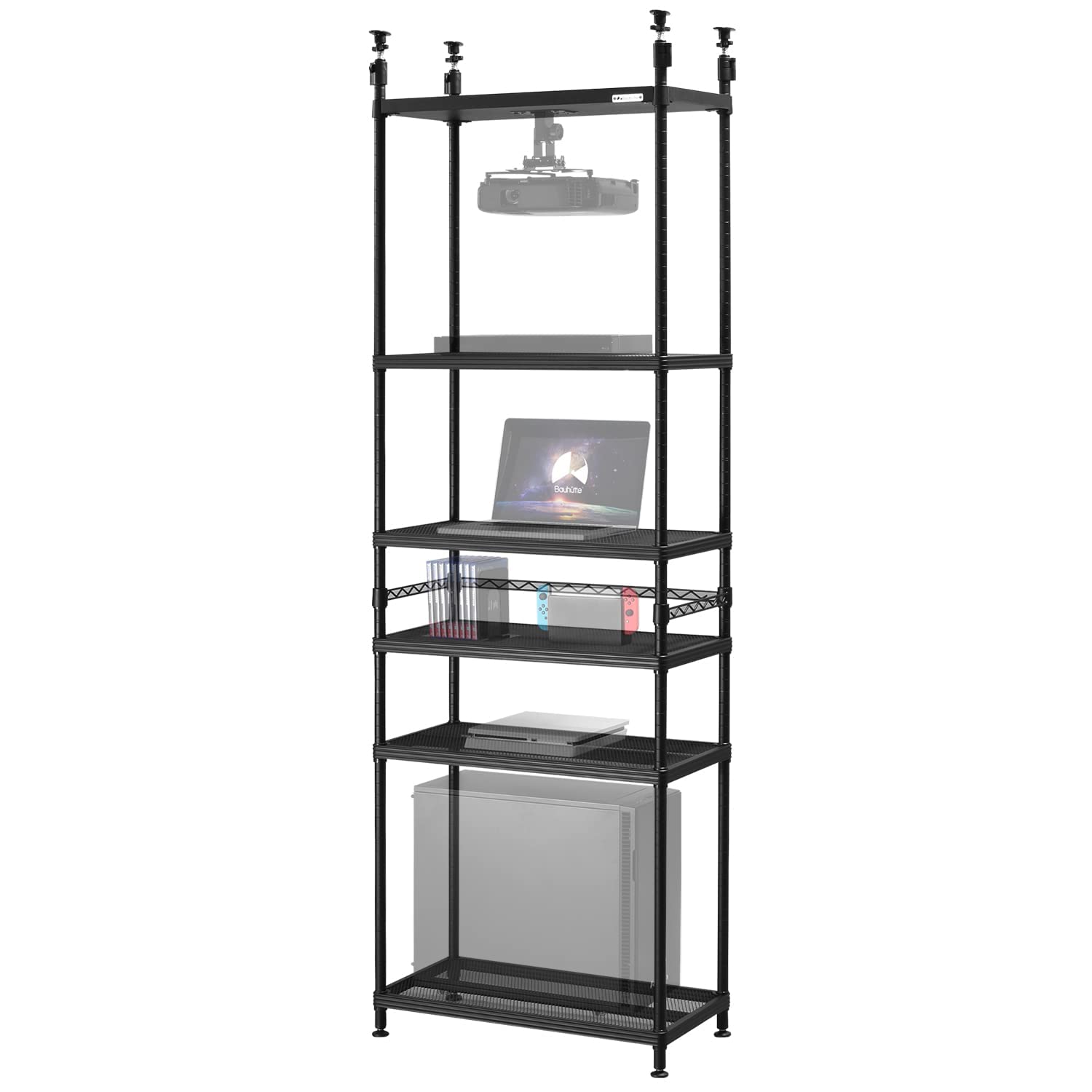 Bauhutte ( バウヒュッテ ) 天吊 プロジェクターラック 2 BHP-2400N-BK ( 幅70cm x 奥行36cm 高さ221-271cm ) ブラック 総耐荷重 150kg