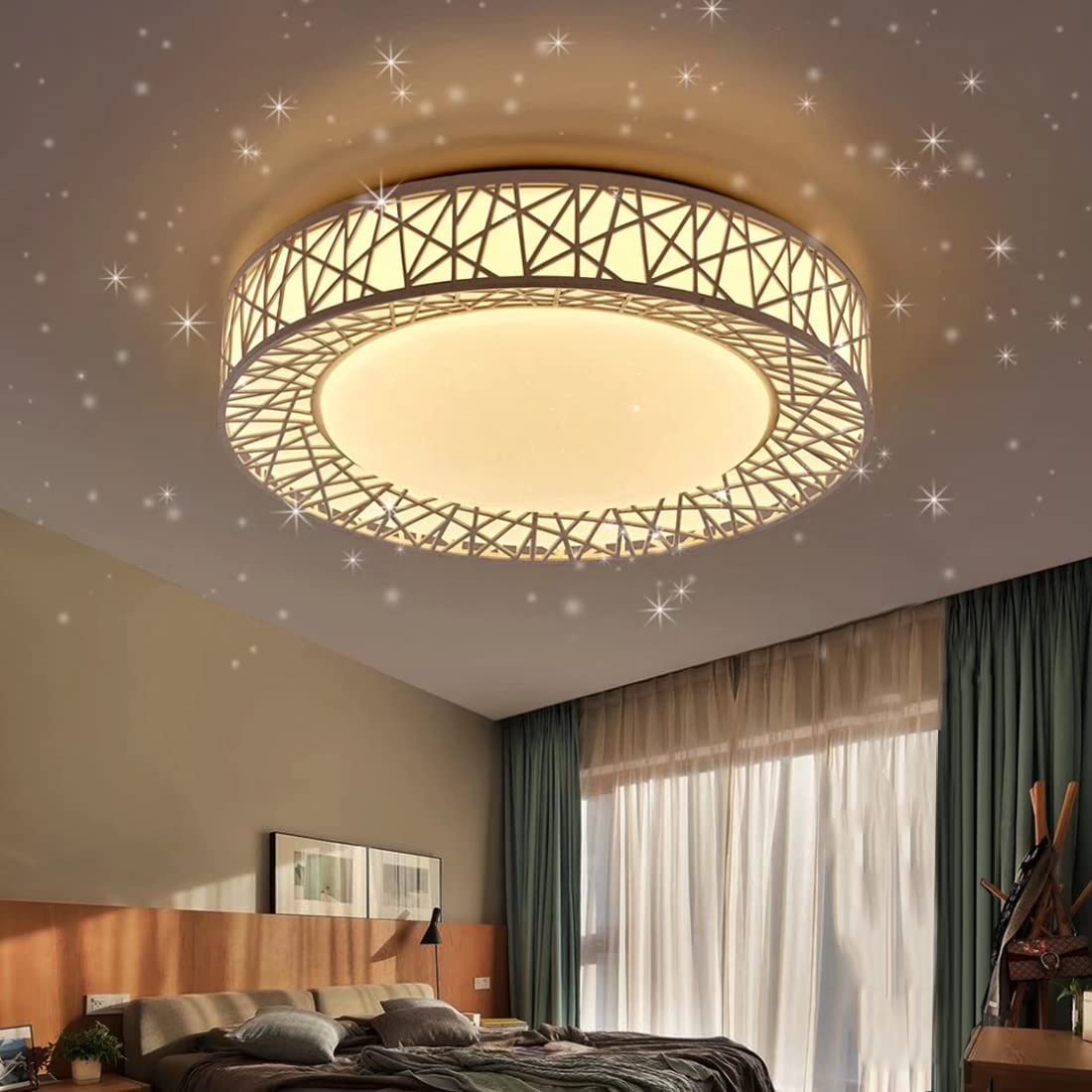 LED シーリングライト 星空効果 35W 無段階調光調色タイプ 6~8畳 常夜灯 モード メモリ機能 照明器具 電球色 昼光色 3000k-6000k 天井 和風 玄関 門灯 廊下 和室 照明 台所 洗面所 トイレ 引掛式 天井照明 簡単取付 無段階調光 5,968円